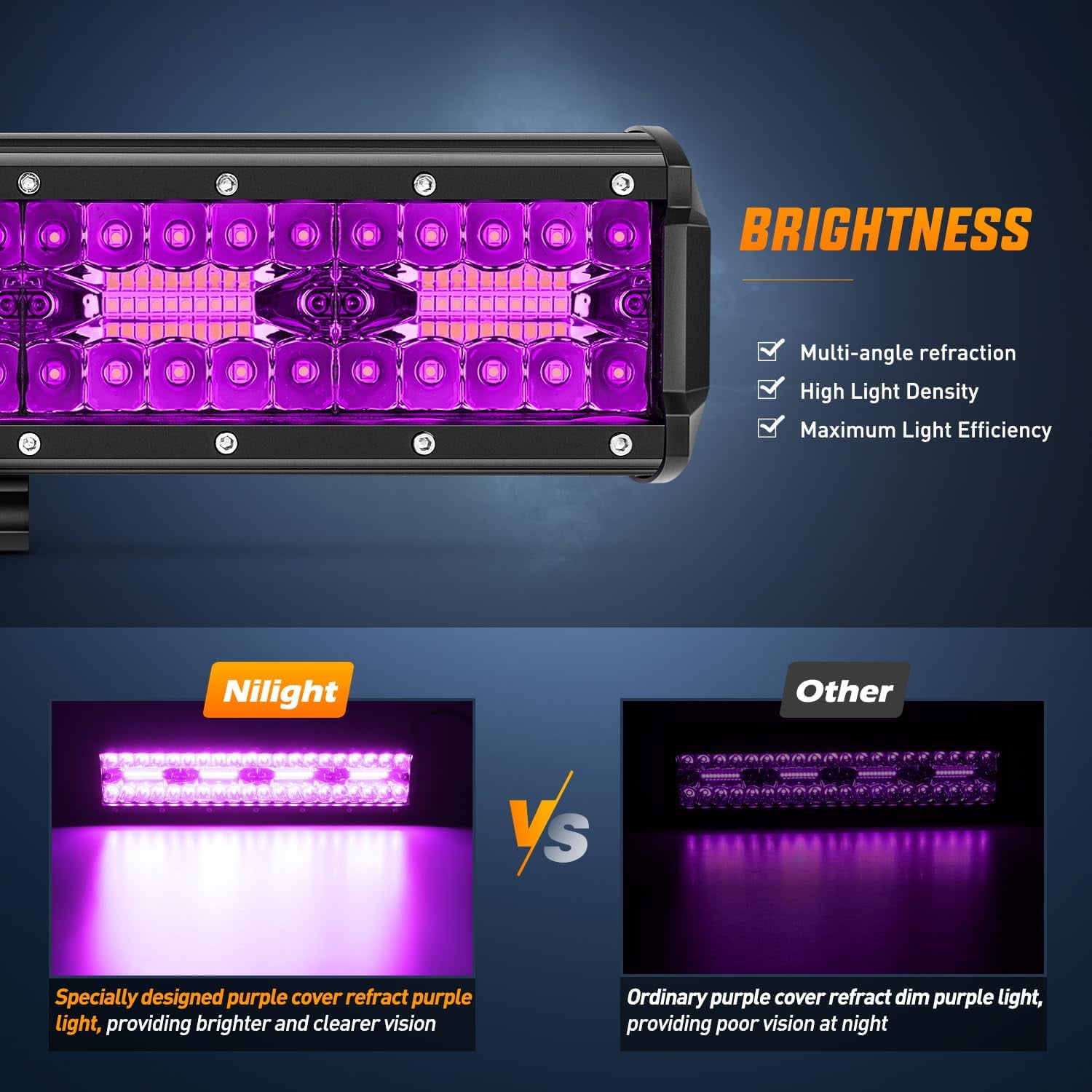 Nilight 12 Inch LED Light Bar Purple Triple Row 240W Flood Spot Combo Off Road Driving Decoration Neon Hunting Lighting for UTV Pick-up Van Boat Tractor