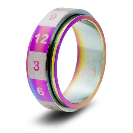 CritSuccess d12 Dice Ring with 12 Sided Die Spinner (Size 6.5 - Stainless Steel - Rainbow)