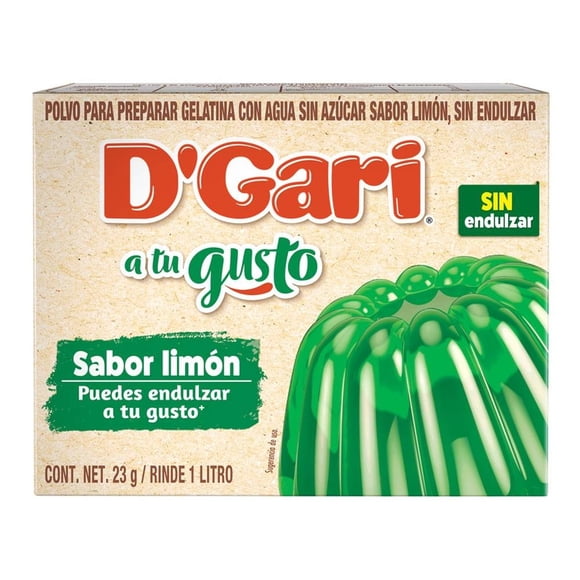 Polvo para preparar gelatina D'Gari con agua sin azúcar sabor limón 23 g
