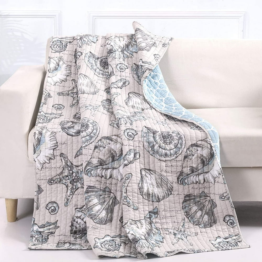 Barefoot Bungalow Cruz Coastal Throw Blanket, 50x60 inches, Linen