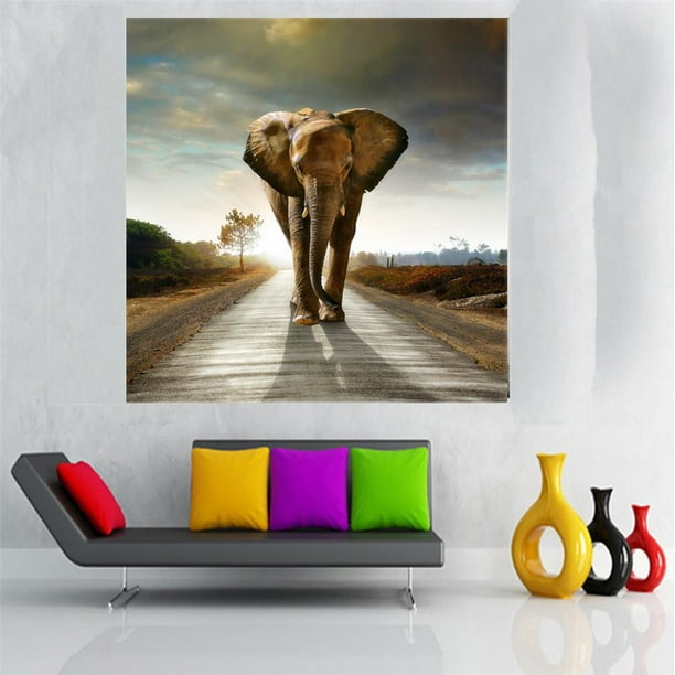 Canvas Painting Oil Print Landscape Elephant Wall Art Picture 30cm