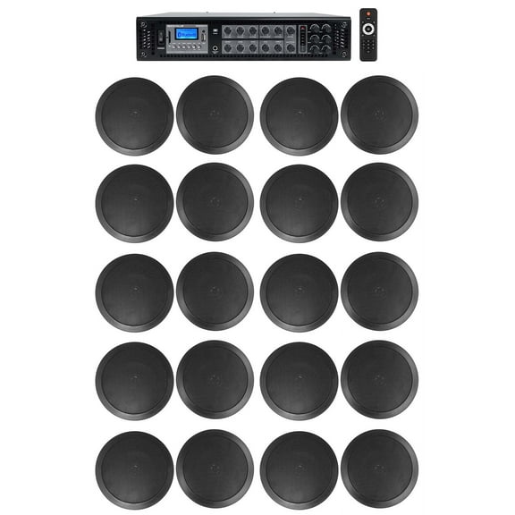 Rockville Commercial Receiver 20 6.5" 2Way Black Ceiling Speakers 4 Hotel/Office