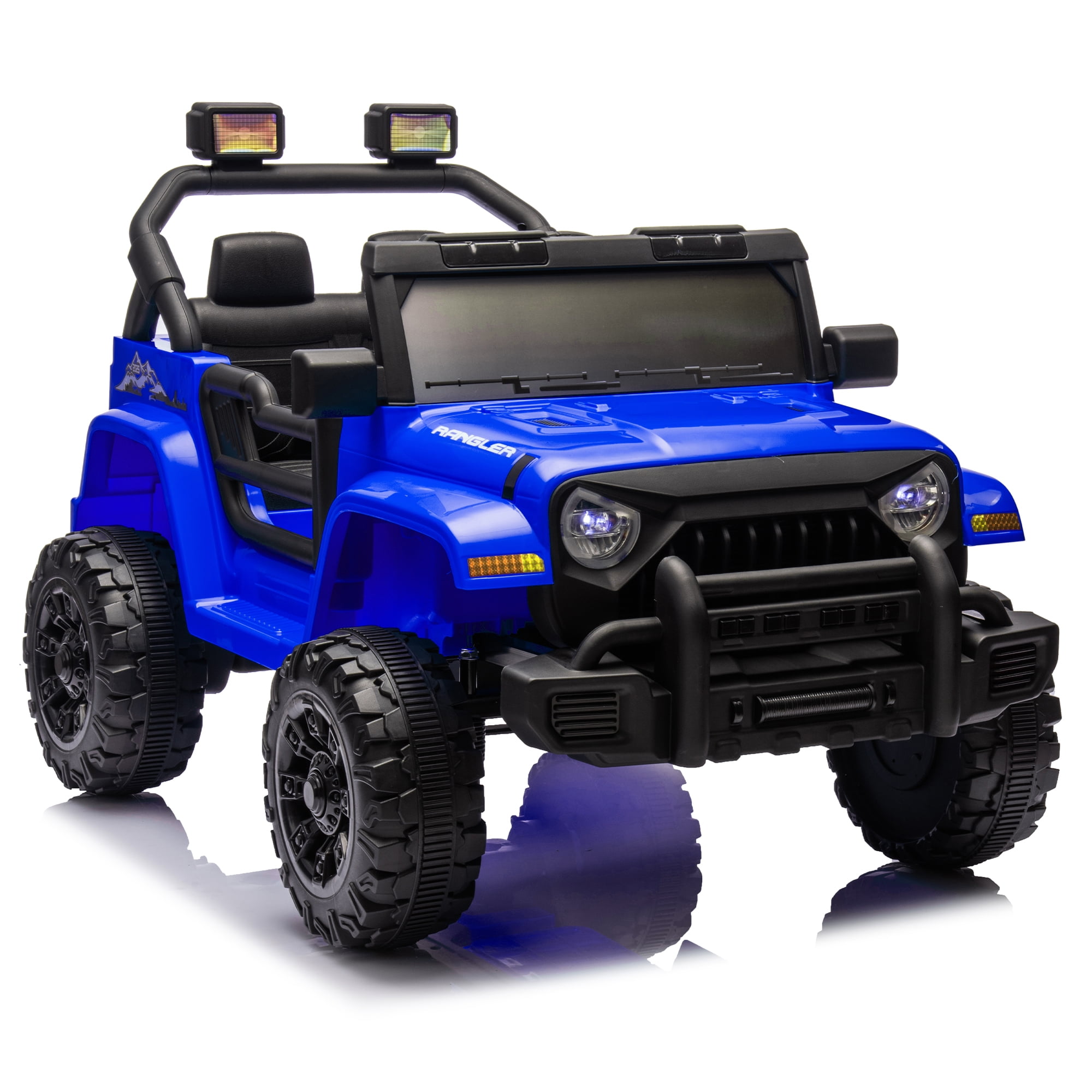 Xuanlur 12V Kids Ride on Car with Remote Control, Ride on Toys w/ Dual Drive, Four-Wheel Suspension, Bluetooth Music, LED Lights, USB, Shock Absorption, Toys Car for Kids Aged, Dark Blue
