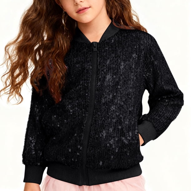 Chaquetas y abrigos casuales de manga larga sin capucha para niños, de invierno, de color liso, de manga larga sin capucha, chaquetas casuales con lentejuelas, chaqueta informal para niñas, parte supe