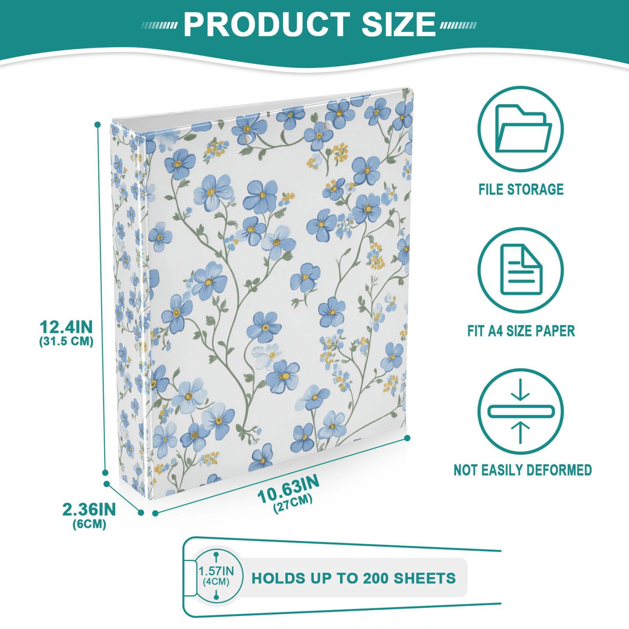 FORMRS 3 Ring Binder 1.5 inch with Pockets Set of 2 Clip Board 200 Sheets Capacity, Forget Me Not