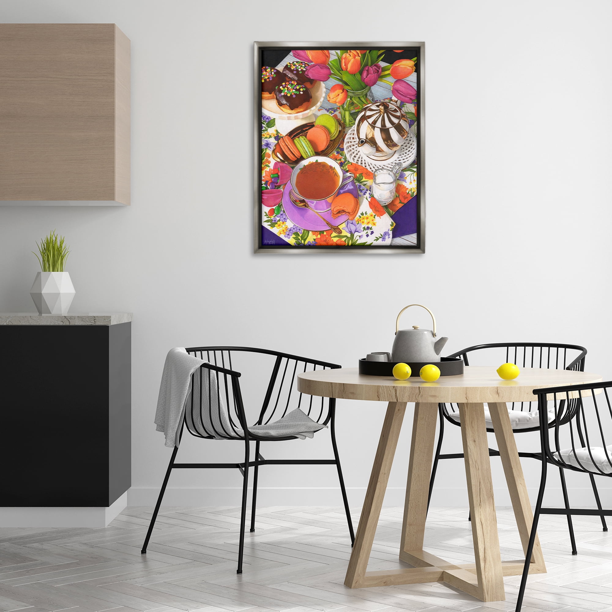 Stupell Industries Spring Tea Party Food & Beverage Painting Gray Floater Framed Art Print Wall Art, 25 x 31