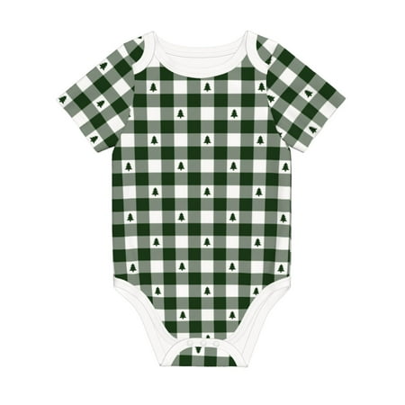 

Coaee Green White Christmas Tree Lumberjack Plaid for Soft Cotton Baby Short-Sleeve Bodysuit Baby Girls Boys Bodysuit Romper