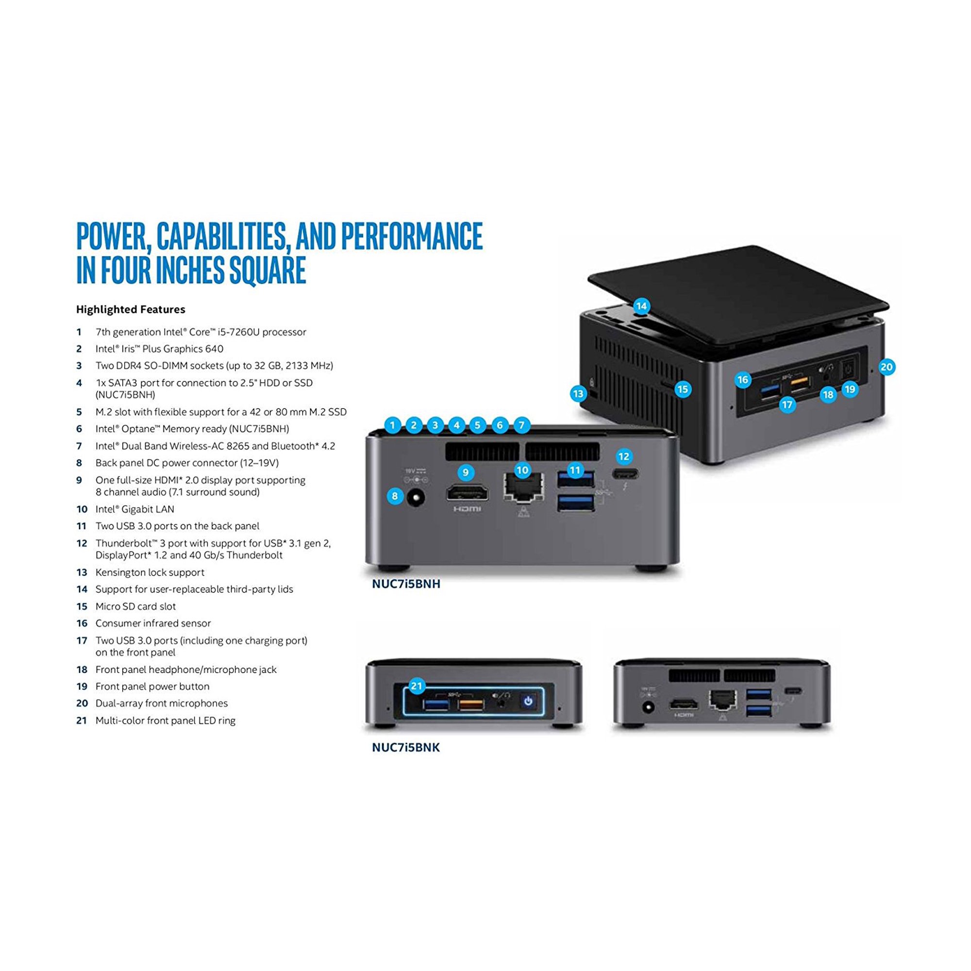 Intel NUC NUC7i5BNH Mini PC/HTPC, Intel Dual-Core i5-7260U Upto