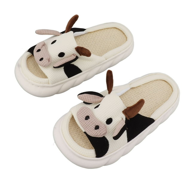 Zapatillas De Lino Patrón De Vaca, Zapatillas De Lino De Patrón De Vacas, Zapatillas De Lino Lindas Zapatillas De Vaca Abiertas Sandalias De Vaca Usa Cómodas Zapatillas De