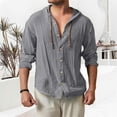 thumbnail image 2 of Busydd Shirts for Men Casual Oversized Drawstring Linen Shirt Solid Color Long Sleeve Button Hooded Men's Clothing 4XL, 2 of 9