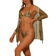 thumbnail image 4 of Conjuntos de bikini halter de leopardo para mujer, 3 piezas de trajes de baño con cordones y cubierta de malla color marrón medio, 4 of 5