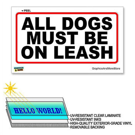 All Dogs On Leash - 12 in x 6 in - Laminated Sign Window Business Sticker