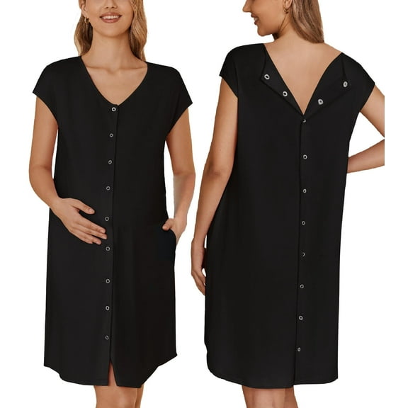 Ekouaer Labor and Delivery Gown Maternity Dress Nursing Nightgown Sleepwear for Breastfeeding V Neck Short Sleeve Nightshirt Sleepwear
