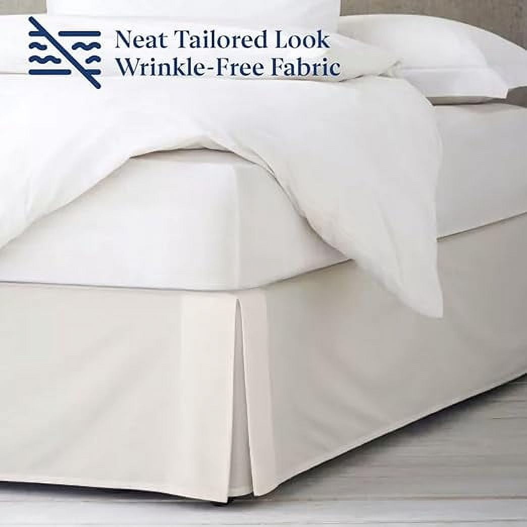 Hotel Quality Pleated Queen Bed Skirt with Split Corners – 10 Inch Tailored Drop Easy Fit - Pleated Dust Ruffle - 100% Microfiber Soft, Wrinkle-Free Box Pleated Bed Skirts - Ivory.