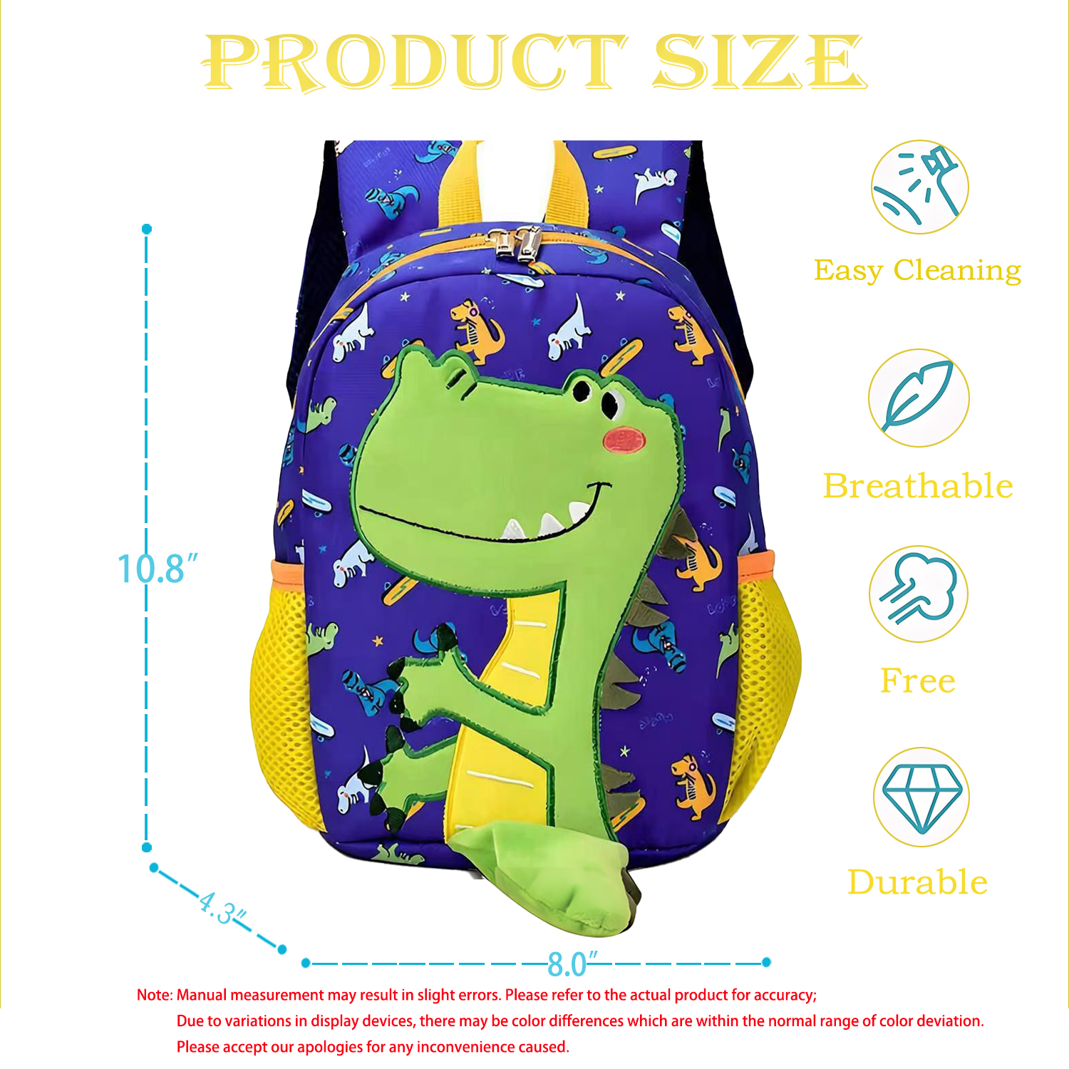 Mochilas para niños pequeños de 2 a 4 años, para escuela, lindas, para kindergarten y preescolar, con estampado de dinosaurio (azul) 2