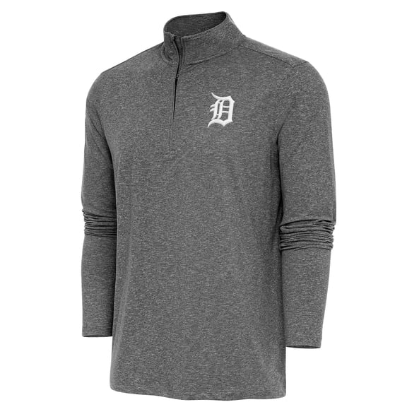 Men's Antigua  Heather Black Detroit Tigers Hunk Quarter-Zip Pullover Top