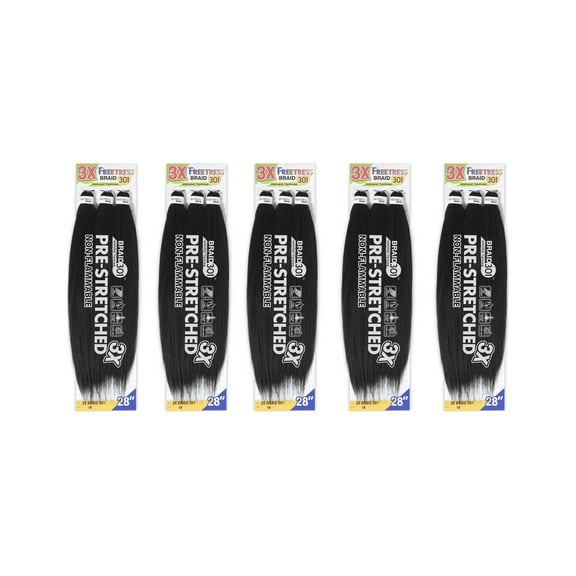 Free Tress Natural Texture Braids 3X Pre-Stretched Braid 301 - 56" 5PACKS -(Color# 1)