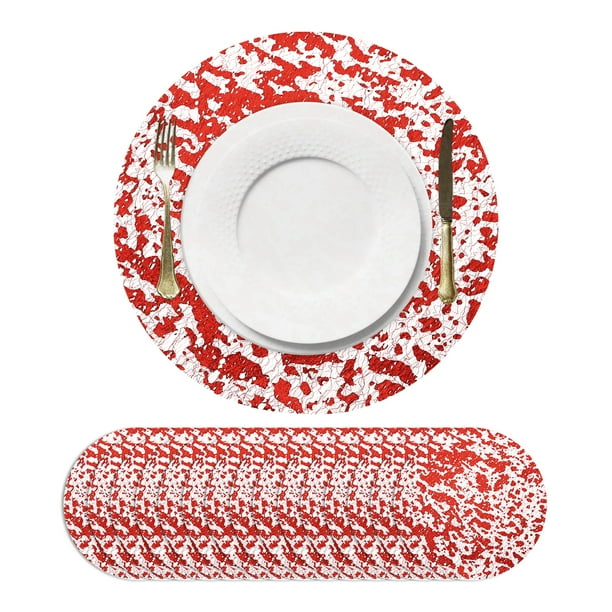 16Pcs Manteles Redondos Desechables Rojos, 13" Decoraciones de Mesa de Malla con Brillos Metálicos