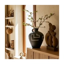 Vase Stoneware Abstract Boho Design 12" Green Painted for Home Office Bedroom Living Room Decor