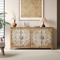 60" Sideboard Buffet Cabinet Wood Accent with 4 Doors, Brown and Antique White Modern Pantry, Media Console Cabinet, for Entryway, Living Room, Bedroom, Dining Room