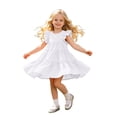 thumbnail image 1 of FhsagQ Robe de Fête à Étages pour Filles avec Manches à Volants et Design Plissé pour l'Été (Blanc Taille 3-4 Ans), 1 of 6