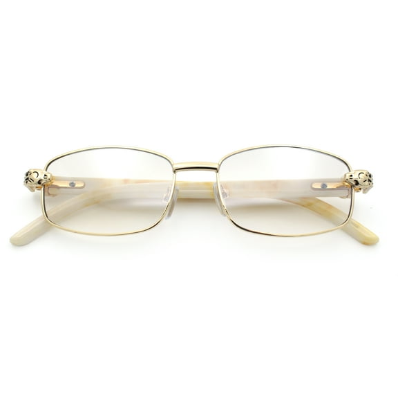 Luxury 90s Gangster Narrow Rectangle Jaguar Head Hinge Sunglasses Gold - Clear