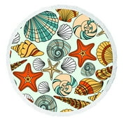 ABPHQTO Elegant Seashells Round Beach Blanket with Tassels Beach Throw Towel Yoga Mat Picnic Blanket
