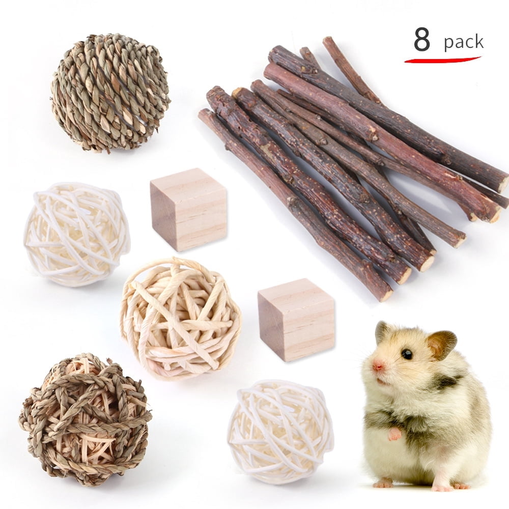 WLGJL 8 Pcs Bunny Chew Grass Balls, Rolling Chew Toys for Small Animals, Natural Chew Grass Toys and Rat Cage Accessories, Treats for Rabbits, Guinea Pigs, Chinchillas, Hamsters, Mice Teeth Grinding