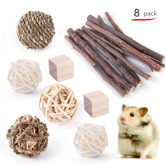 WLGJL 8 Pcs Bunny Chew Grass Balls, Rolling Chew Toys for Small Animals, Natural Chew Grass Toys and Rat Cage Accessories, Treats for Rabbits, Guinea Pigs, Chinchillas, Hamsters, Mice Teeth Grinding