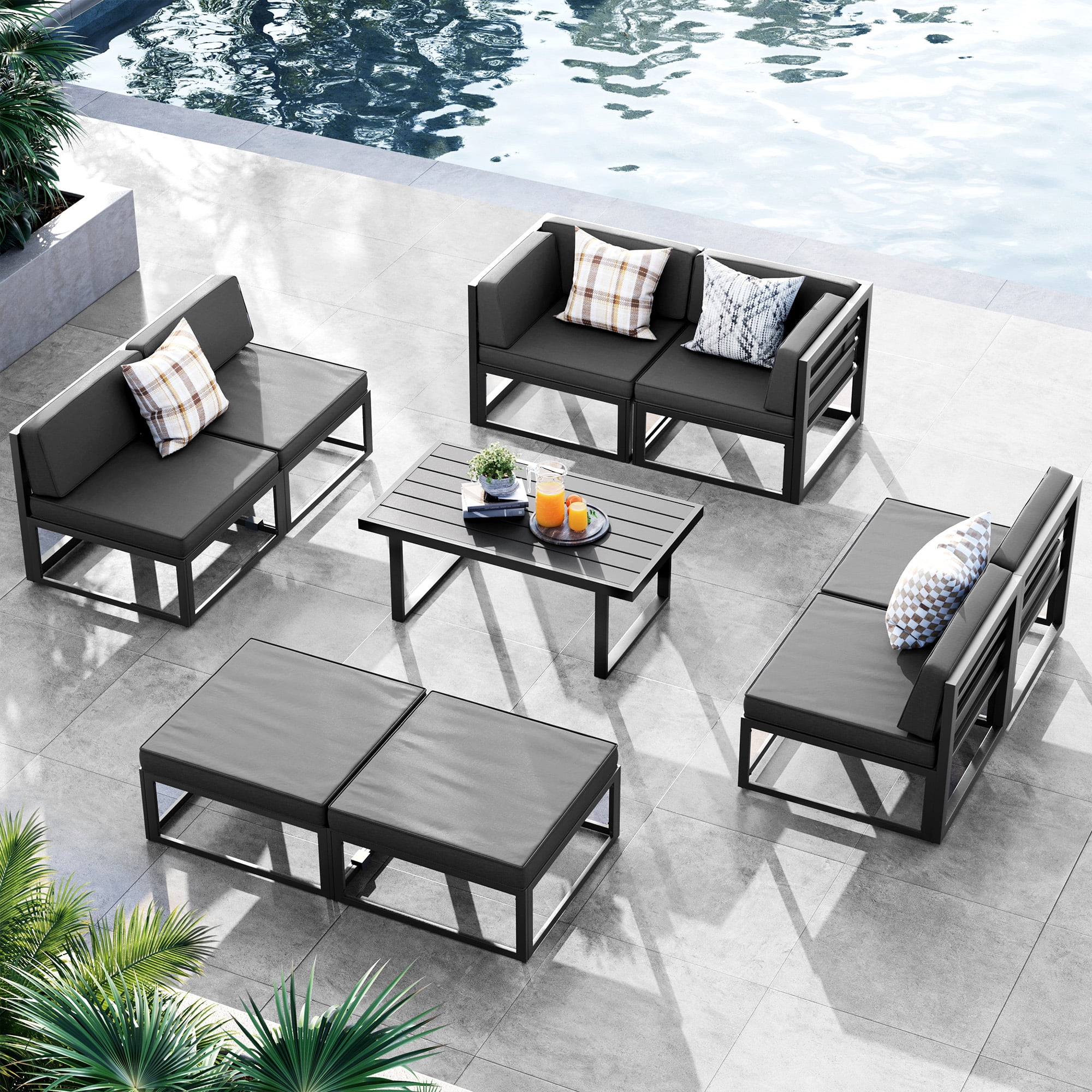 ELPOSUN Aluminum Patio Furniture Set, Modular Oversized Outdoor Sectional of Olefin 5 inch Thick Cushion, Coffee Table and Waterproof Cover, Patio Conversation Sets for Porch, Deck