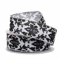 White and Black Damask Flocked Satin Wired Ribbon - 1 1/2" X 10 Yards (56116503)