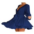 thumbnail image 2 of MesaSe Femmes Casual Manches Longues une Ligne Robe de Mode Bandage Couleur Unie Taille Haute Robe Volant, 2 of 4