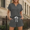 thumbnail image 2 of akafmk 2 Piece Outfits for Women Short Sleeve Loungewear Set Button Pocket Tees and Drawstring Shorts SweatSuits with Pockets Fashions Summer Outfit, 2 of 7