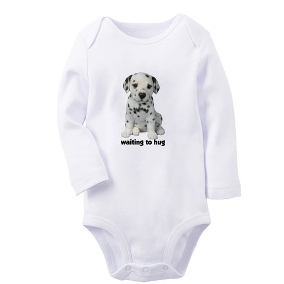 iDzn Waiting for Hug Funny Rompers, Newborn Baby Unisex Bodysuits, Infant Animal Dog Graphic Jumpsuits, Toddler Kids Long Sleeve Oufits (White, 0-6 Months)