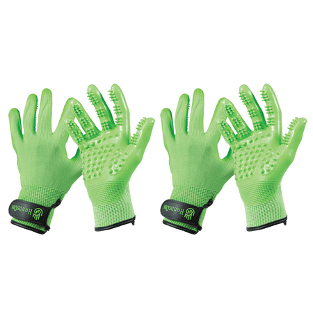 HandsOn Pet Grooming Gloves  Gentle Brush for Cats  Dogs and Horses  Mono Green Extra Large  2 Pair