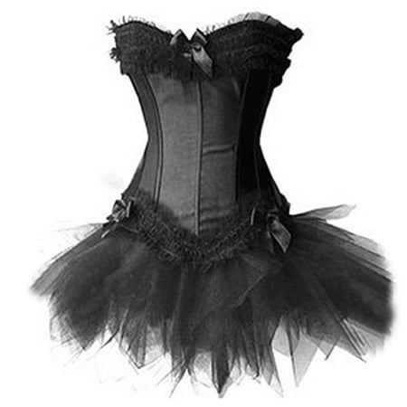 MUKA White Burlesque Corset And Petticoat, Halloween Costume, Gift Idea-Black-S