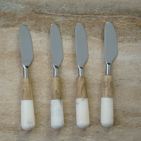 

Set of 4 Stainless Steel Spreaders with Wooden and Stone Handle