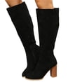 thumbnail image 2 of Domuza Round Toe Suede Knee High Fall Boots for Women,Fall Winter Fasion Tall Long High Heel Chunky Block Boots with Side Zipper, Black 8.5（EU-41）, 2 of 9