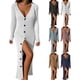 thumbnail image 4 of Vestido tipo suéter de punto con botones, cuello en V, manga larga, frente abierto, vestido informal de punto acanalado para mujer, blanco XXL, 4 of 6
