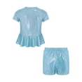 thumbnail image 4 of Doomiva Kids Shiny Jazz Disco Outfit Hip Hop Dance Peplum Top with Shorts Set for Hip-hop Cheerleading Light Blue 13-14, 4 of 6