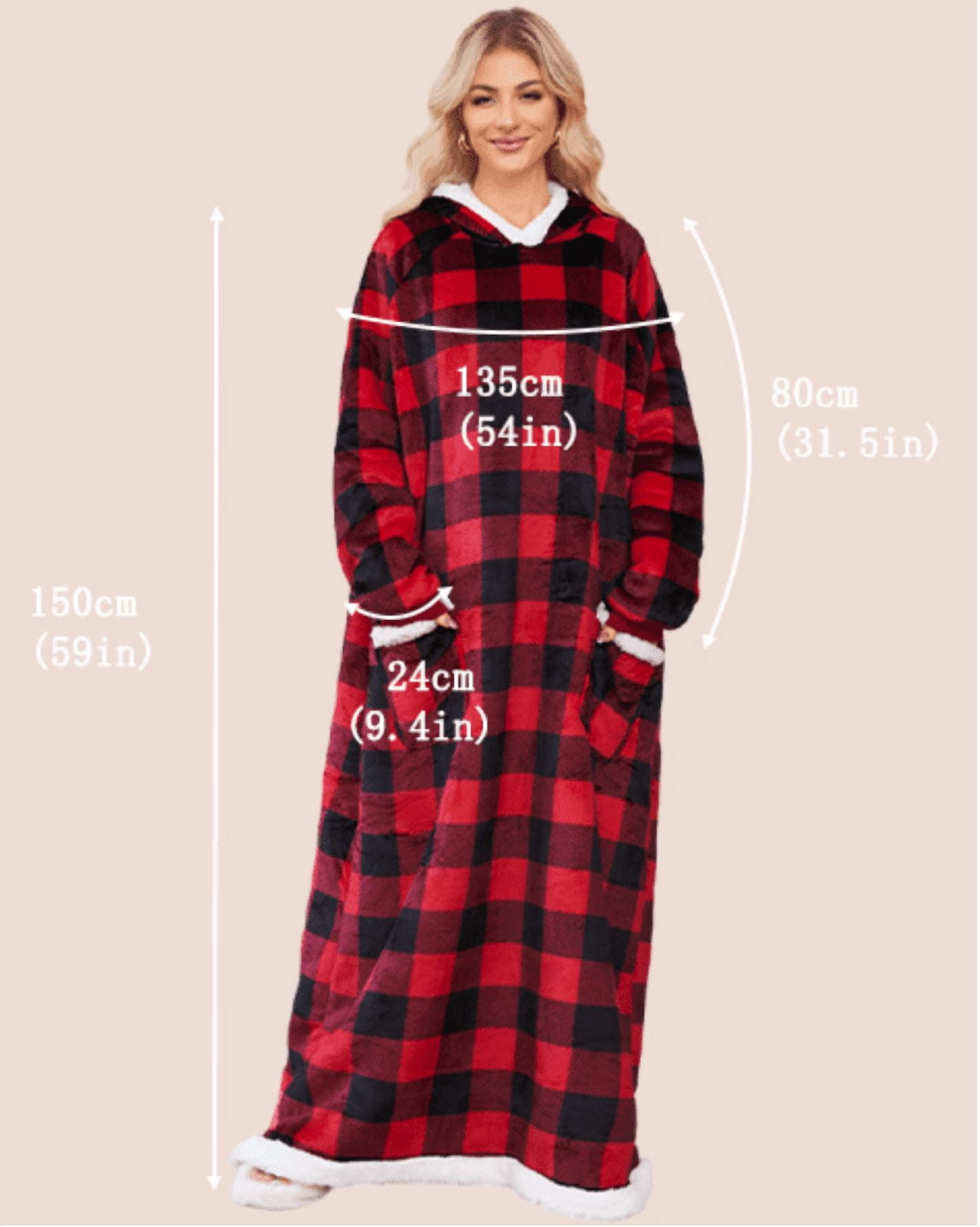 Wearable Blanket Hoodie, Hoodie Flannel Oversized Sherpa Fleece Sweatshirt Blanket with Giant Hood Pocket and Sleeves for Adult