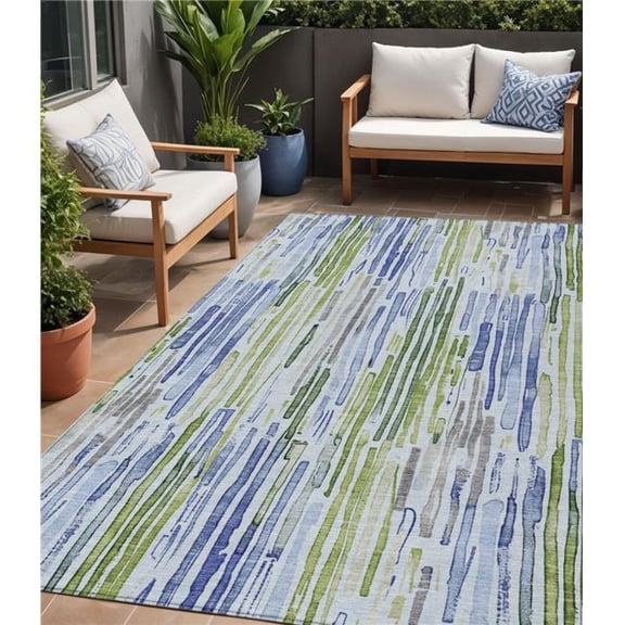 HomeRoots 617693 5 x 8 ft. Sky Blue & Fern Green Striped Washable Indoor & Outdoor Rectangle Area Rug