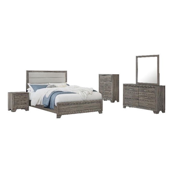 Reay 5 Piece Queen Bedroom Set with Dressers-Upholstered-Gray Brown