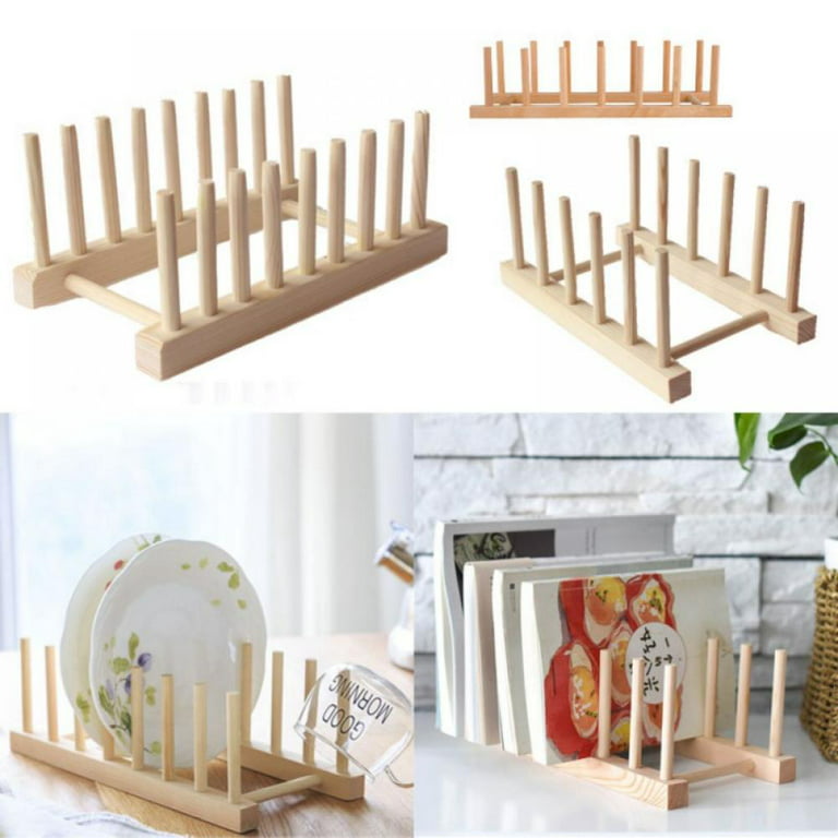 Groomer Bamboo Wooden Dish Rack Plates Holder Kitchen Storage Cabinet Organizer for Dish / Plate / Bowl / Cup / Pot Lid / Cutting Board, Size: Wood Color 8