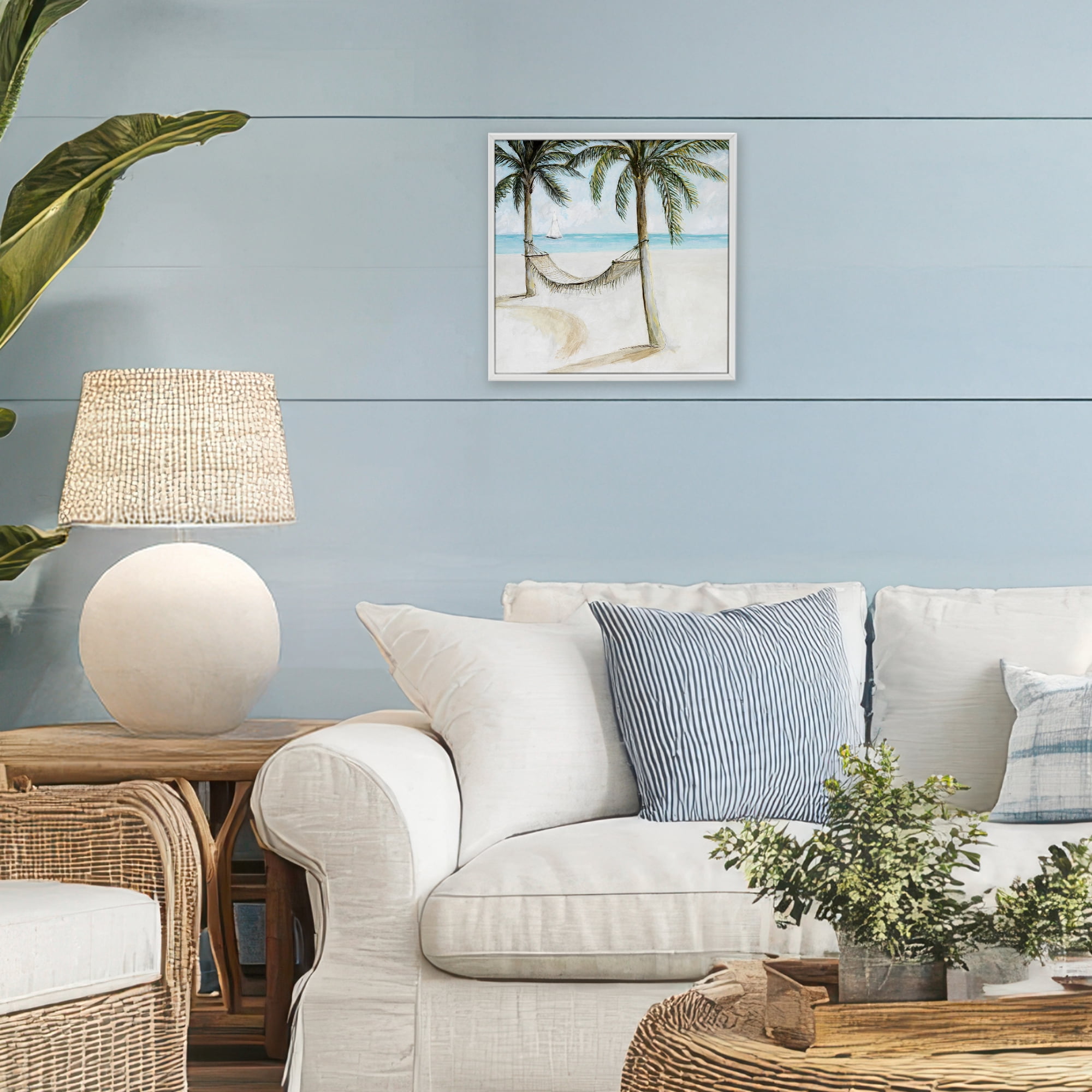 Stupell Industries Beach Hammock Coastal Scene White Framed Giclee Art, design by Lorenzo Collective
