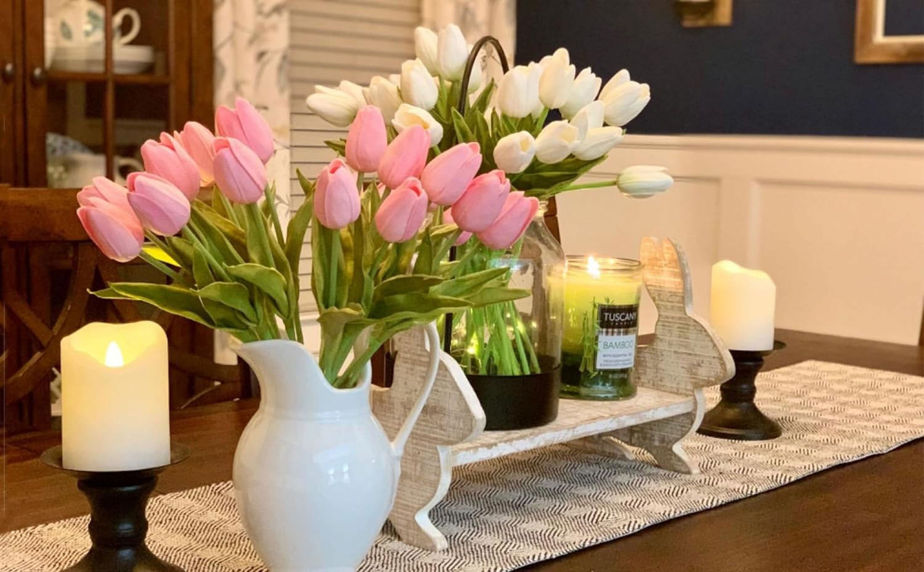 Tulips Artificial Flowers 20 Pcs Yellow Fake Tulip Stems Real Touch PU Tulips for Easter Spring Wedding Bouquet Home Centerpiece Floral Arrangement Table Décor
