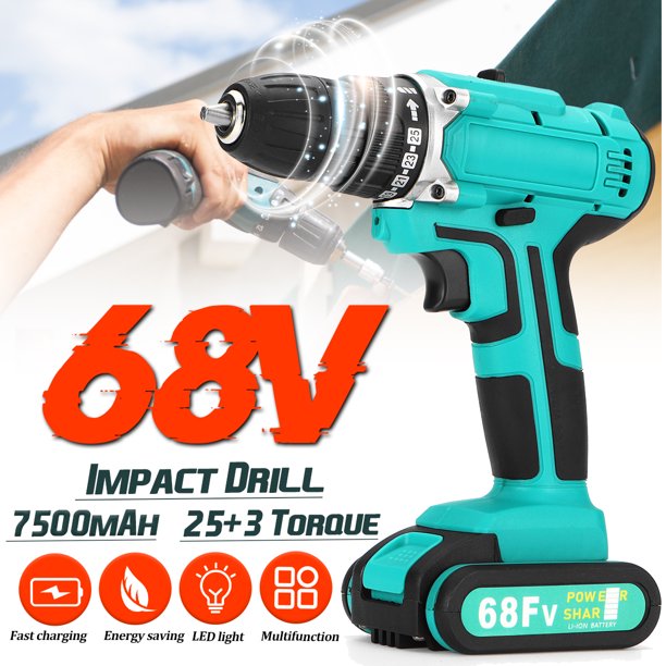 68V 2Speed Waterproof Cordless Drill Impact Driver Screwdriver 1350R