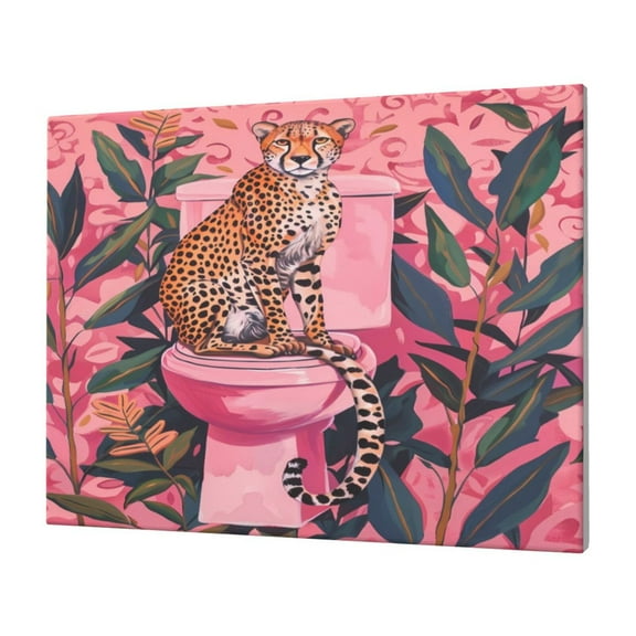 Logiee Cheetah On Toilet Humor Art Print Canvas Wall Art,Canvas Picture Prints with Frame, Wall Art Decorative,Canvas Decorative,Suitable for Living Room Bedroom Office Room 30x40