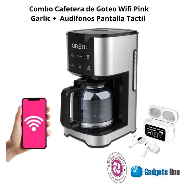 Cafetera De Goteo De 12 Tazas Programable Wifi+Audífonos Inalámbricos Con Pantalla Táctil Integrada Et009