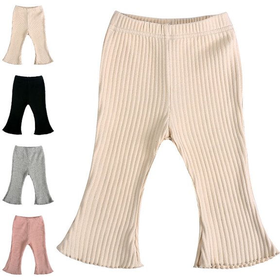 UJNDER Toddler Kids Baby Girl Knitted Ribbed Flared Stretchy Casual Solid Color Outfit Wear Comfortable Trousers Pants Girls Pants,Beige,9-12 Months
